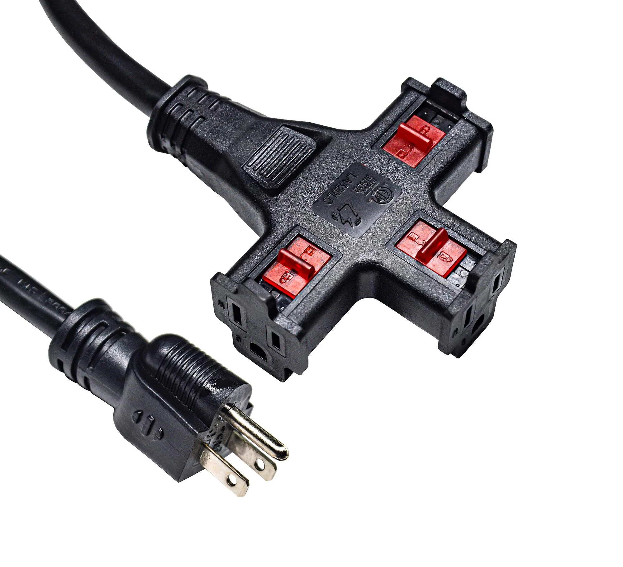 15-100ft Extension Cord, Triple Adapter w/ Lock 12AWG - Image 3